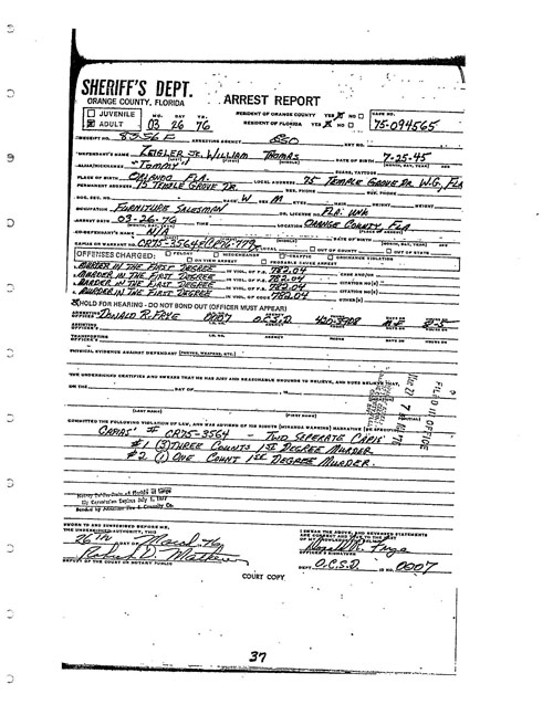 2012 April 11arrest report March 26 1976 page 1